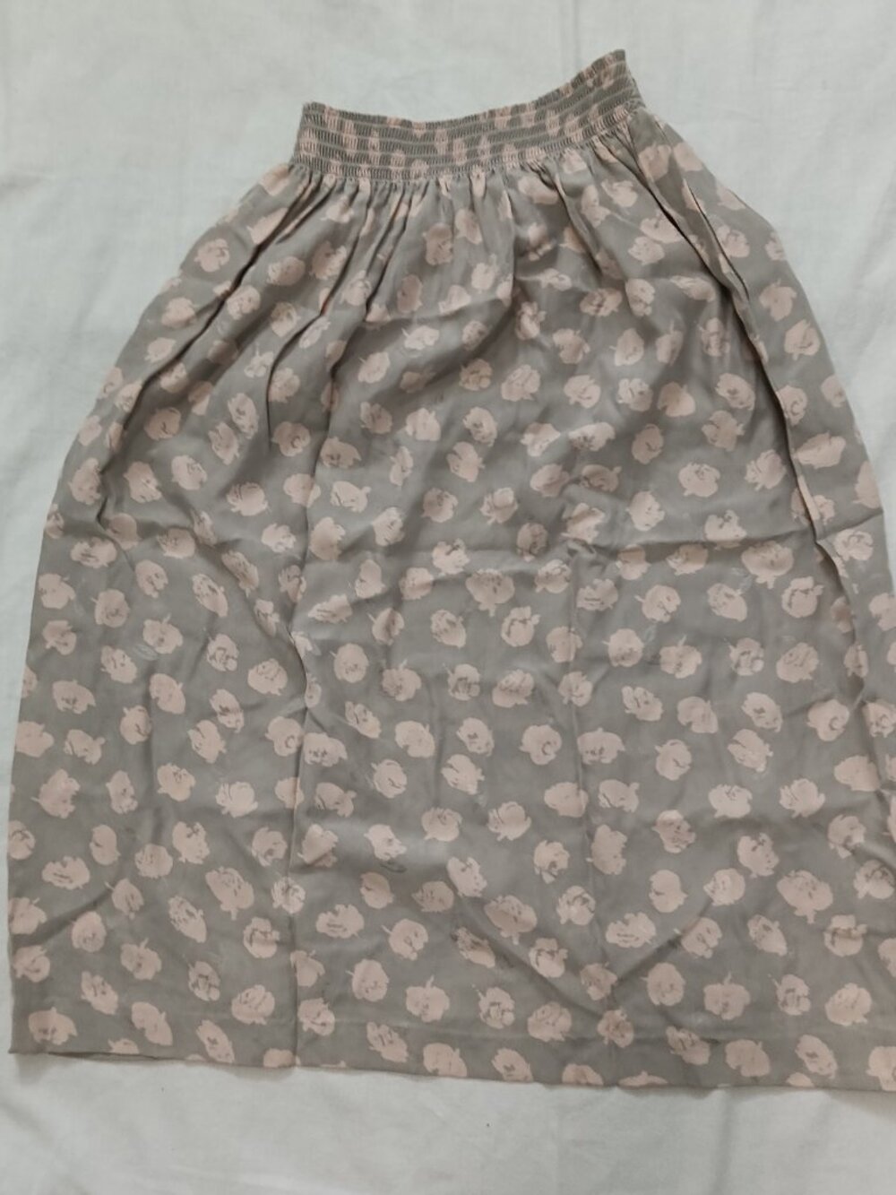 Vintage Jerri Sherman 100% Silk Petite Gray and Pink Floral Skirt with Pockets